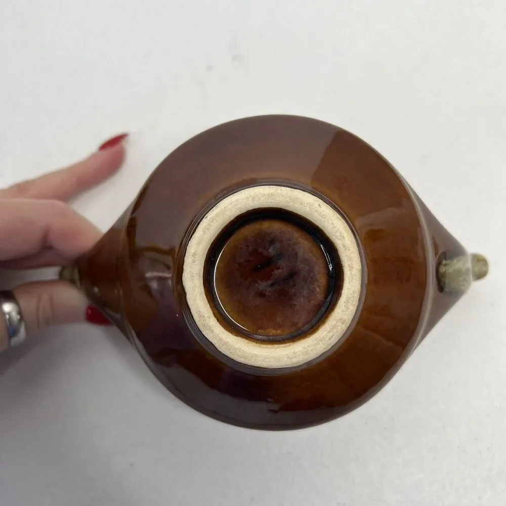Vintage MCM Art Pottery Brown Drip Glaze Sugar‎ Dish Marked 70 Mid Century
